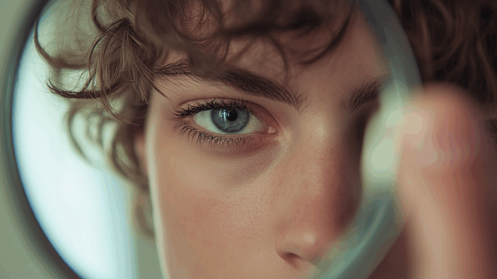 person staring into a mirror